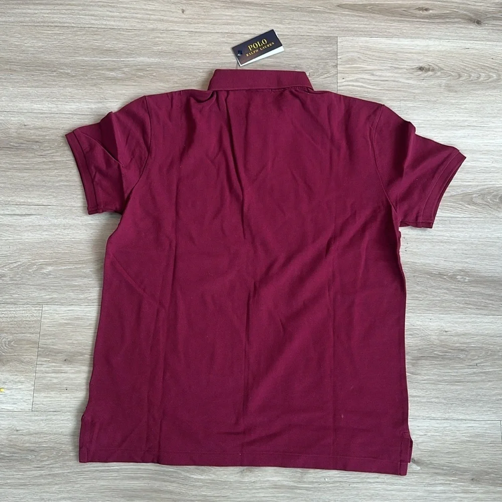 Polo Ralph Lauren Men's Burgundy Polo Shirt slim fit Leather-Pony Mesh Polo